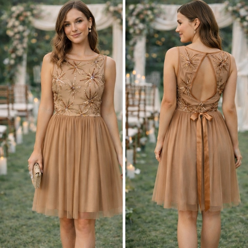 Aidan Mattox Nude Embellished Cocktail Dress Size 12